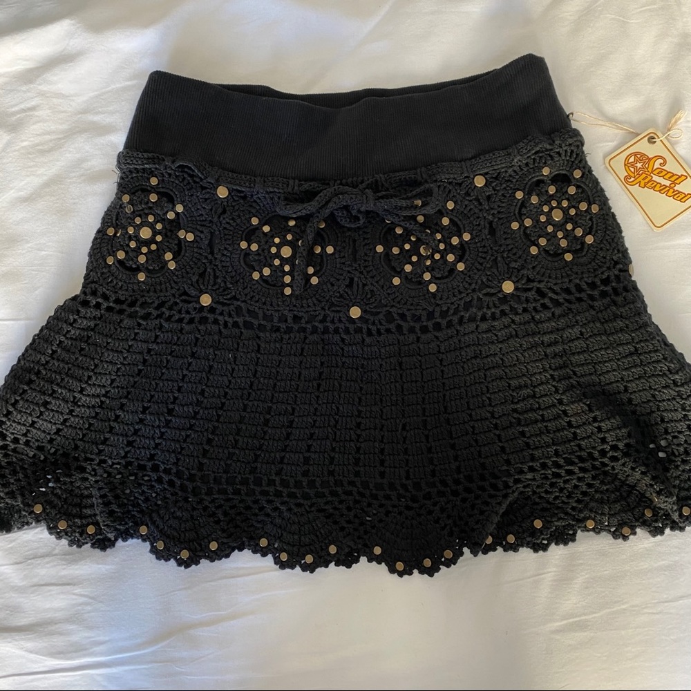 NWT Soul Revival Crochet Stud Skirt Black Small